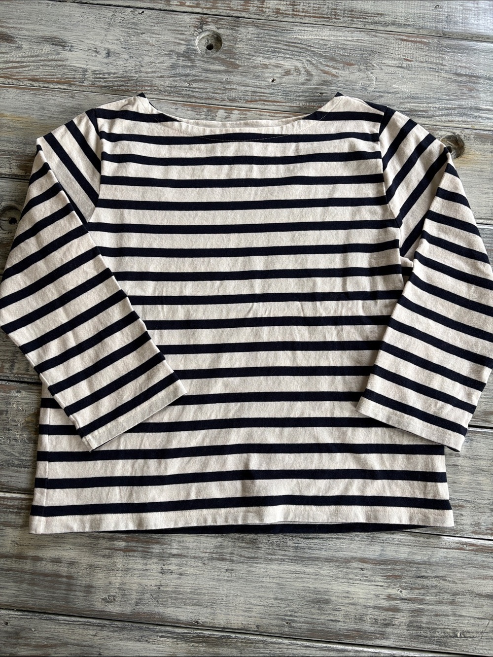 As new, J Crew classic 100% cotton boat neck top, size L